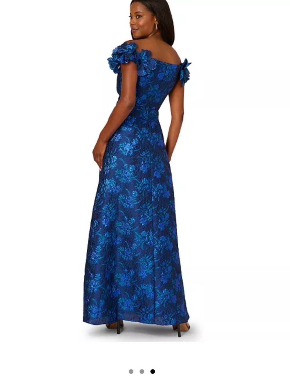 Adrianna Papell Royal Blue Floral Off-Shoulder Maxi Dress